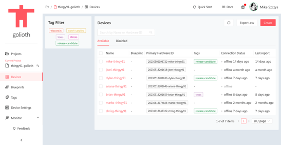 Golioth platform screenshot